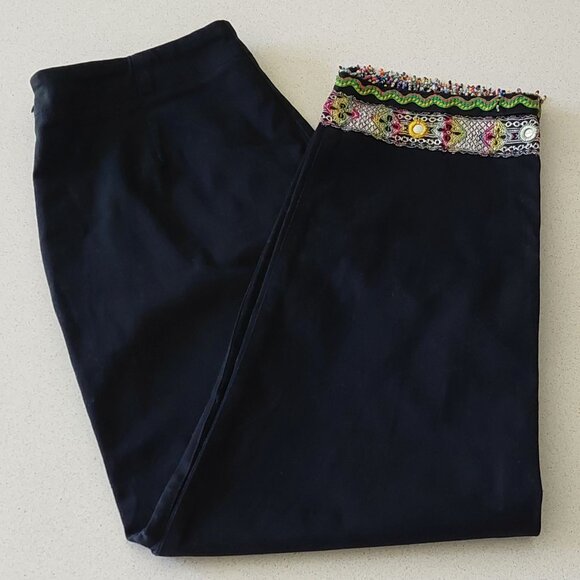 Barbara Lesser Fibers Black Capri Pants w/Beaded Leg Hem Womens Size 10 - Picture 1 of 9